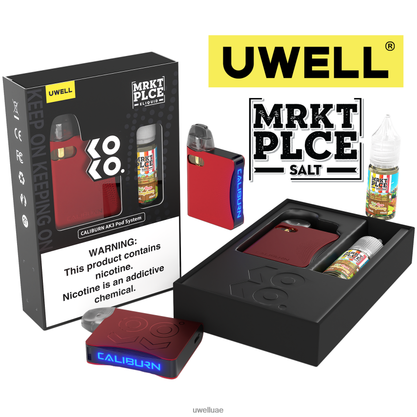 UWELL CALIBURN AK3 كيت + بودات ايه 3 اس 0.8 اوم (x2) + بابا دادى 10 مل املاح 50 ملجم CRL: أحمر/FLV: فوجي كمثرى مانجوبيري 40H4P4245 | UWELL سعر
