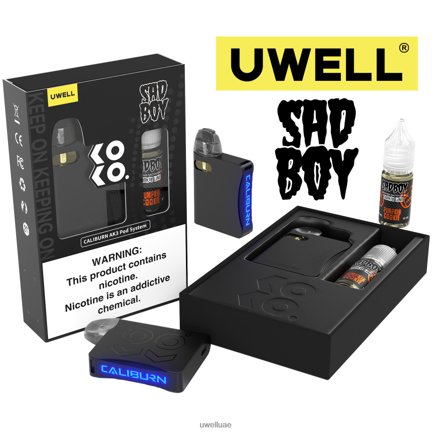 UWELL CALIBURN AK3 كيت + بودات ايه 3 اس 0.8 اوم (x2) + بابا دادى 10 مل املاح 50 ملجم CRL: رمادي/FLV: خوخ التوت الأزرق 40H4P4247 | UWELL DUBAI