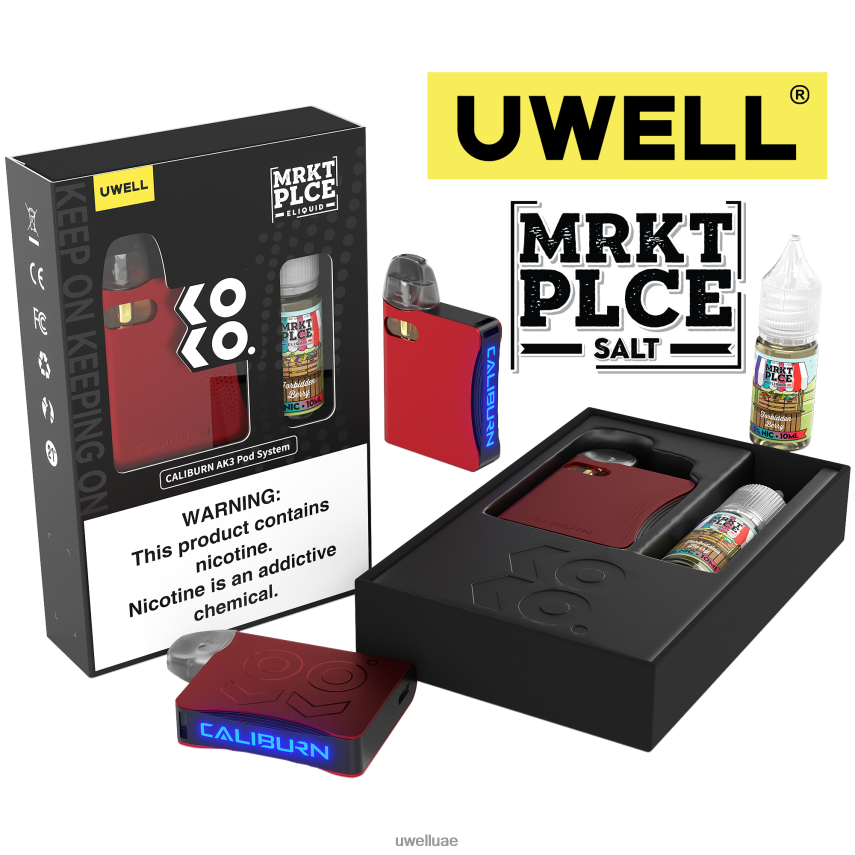 UWELL CALIBURN AK3 كيت + بودات ايه 3 اس 0.8 اوم (x2) + بابا دادى 10 مل املاح 50 ملجم CRL: أحمر/FLV: التوت المحظور 50 ملغ 40H4P4244 | UWELL VAPE سعر
