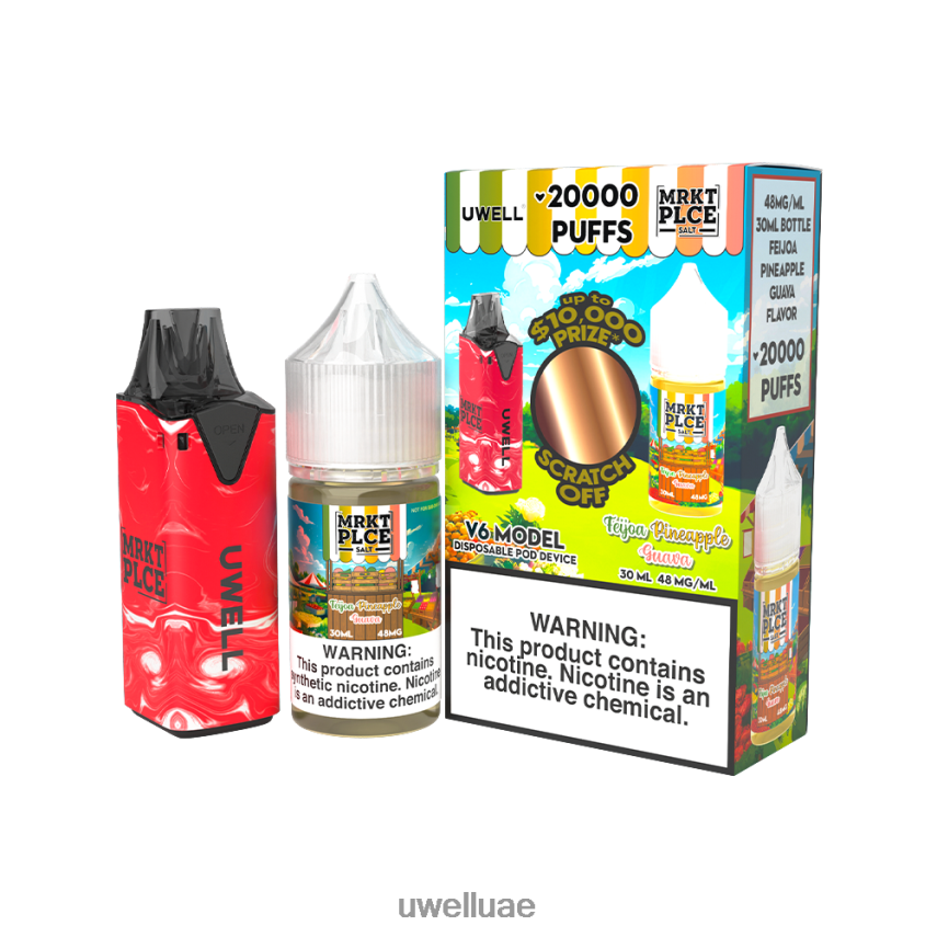 UWELL V6 جهاز استعمال مرة واحدة + عصير بابا 30 مل - باقة كولاب CLR: أحمر/FLV: فيجوا أناناس وجوافة 48 مجم 40H4P4207 | UWELL DUBAI