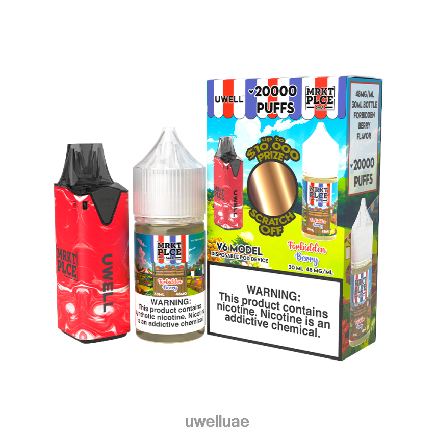 UWELL V6 جهاز استعمال مرة واحدة + عصير بابا 30 مل - باقة كولاب CLR: أحمر/FLV: التوت المحظور 48 ملغ 40H4P4208 | UWELL VAPE DUBAI
