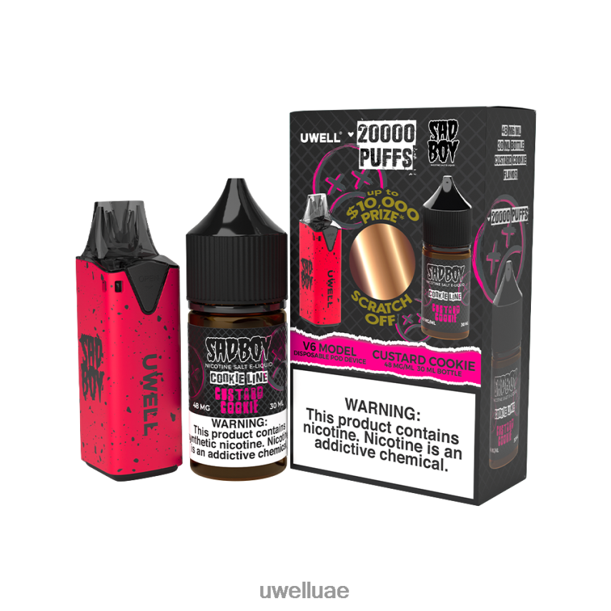 UWELL V6 جهاز استعمال مرة واحدة + عصير بابا 30 مل - باقة كولاب CLR: أحمر/FLV: كوكي الكسترد 48 ملغ 40H4P4213 | UWELL ABU DHABI