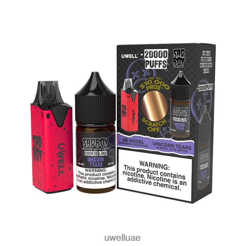 UWELL V6 جهاز استعمال مرة واحدة + عصير بابا 30 مل - باقة كولاب CLR: أحمر/FLV: دموع يونيكورن 48 ملغ 40H4P4214 | UWELL VAPE سعر