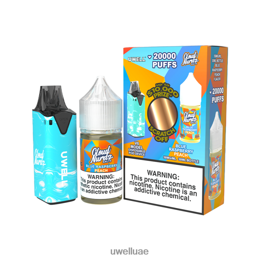 UWELL V6 جهاز استعمال مرة واحدة + عصير بابا 30 مل - باقة كولاب CLR: أزرق/FLV: خوخ توت أزرق 50 مجم 40H4P4203 | UWELL ABU DHABI
