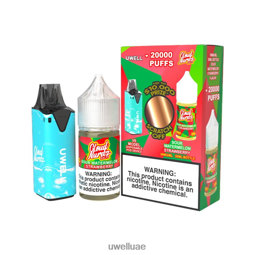 UWELL V6 جهاز استعمال مرة واحدة + عصير بابا 30 مل - باقة كولاب CLR: أزرق/FLV: بطيخ حامض، فراولة، 50 ملغ 40H4P4204 | UWELL VAPE سعر