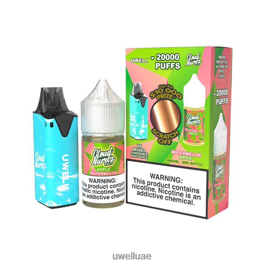 UWELL V6 جهاز استعمال مرة واحدة + عصير بابا 30 مل - باقة كولاب CLR: أزرق/FLV: تفاح البطيخ 50 ملغ 40H4P4205 | UWELL سعر