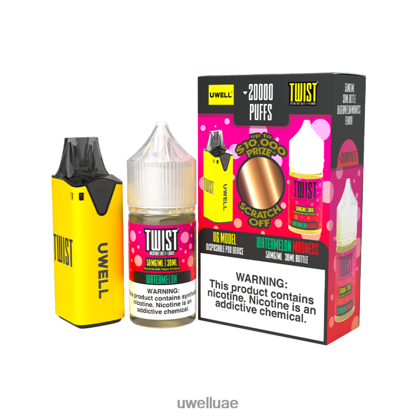 UWELL V6 جهاز استعمال مرة واحدة + عصير بابا 30 مل - باقة كولاب CLR: أصفر/FLV: جنون البطيخ 50 ملغ 40H4P4220 | UWELL ONLINE SHOP