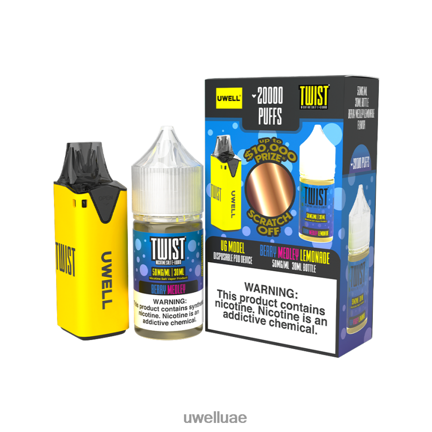 UWELL V6 جهاز استعمال مرة واحدة + عصير بابا 30 مل - باقة كولاب CLR: أصفر/FLV: جنون البطيخ 50 ملغ 40H4P4220 | UWELL ONLINE SHOP