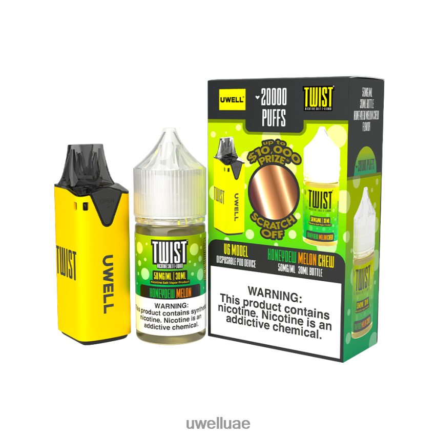 UWELL V6 جهاز استعمال مرة واحدة + عصير بابا 30 مل - باقة كولاب CLR: أصفر/FLV: جنون البطيخ 50 ملغ 40H4P4220 | UWELL ONLINE SHOP