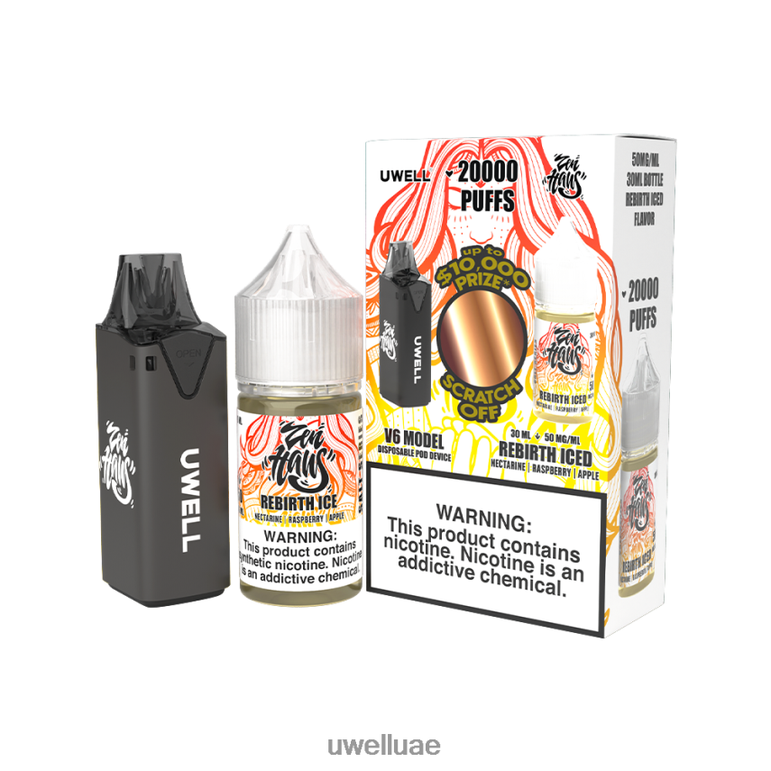 UWELL V6 جهاز استعمال مرة واحدة + عصير بابا 30 مل - باقة كولاب CLR: أسود/FLV: إعادة الميلاد مثلج 50 ملغ 40H4P4221 | UWELL UAE